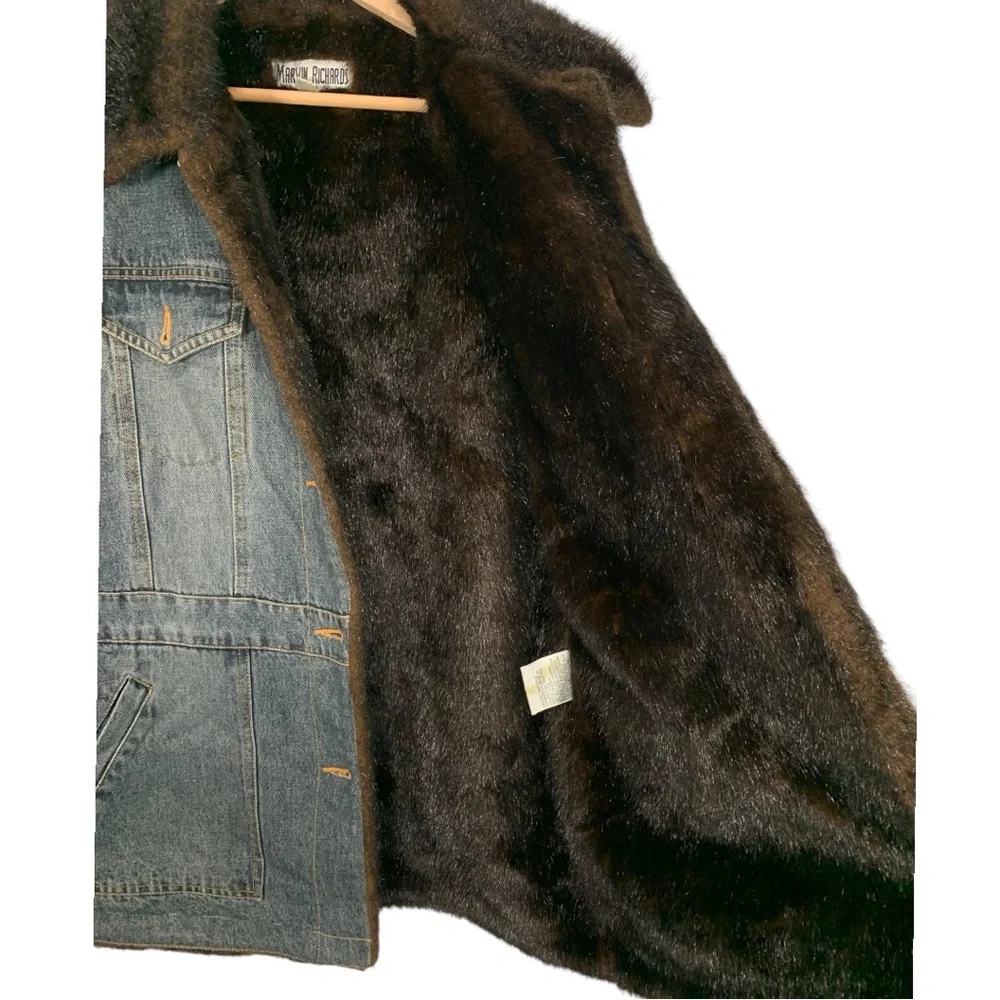 Vintage Marvin Richards Denim Faux Fur Lined Jacket Size Large - Picture 10 of 12